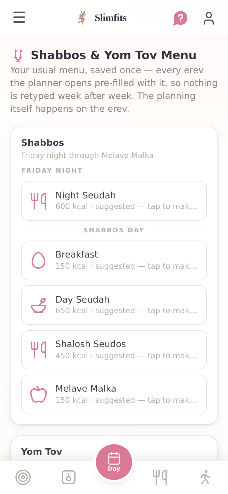 Shabbos and Yom Tov planner